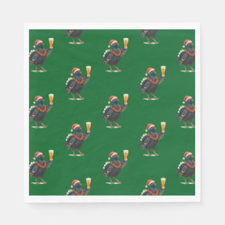 Funny Festive Grouse with Beer Christmas Napkins