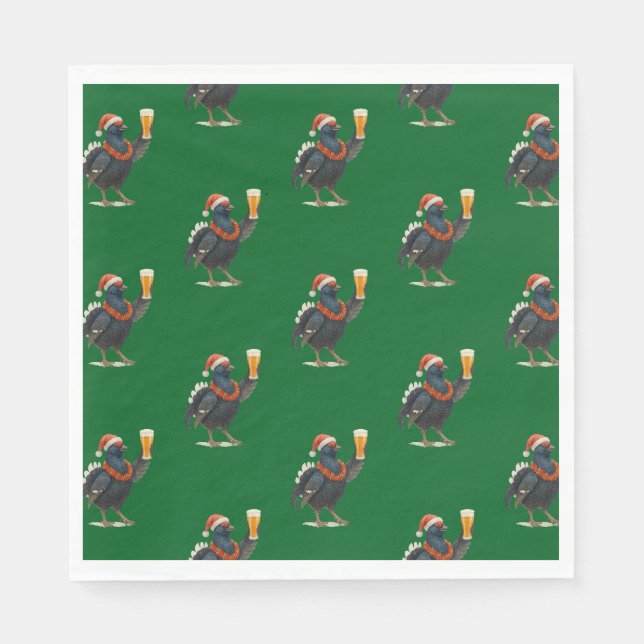 Funny Festive Grouse with Beer Christmas Napkins (Front)