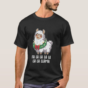 Funny Festive Llama with Christmas Lights Fa La La T-Shirt