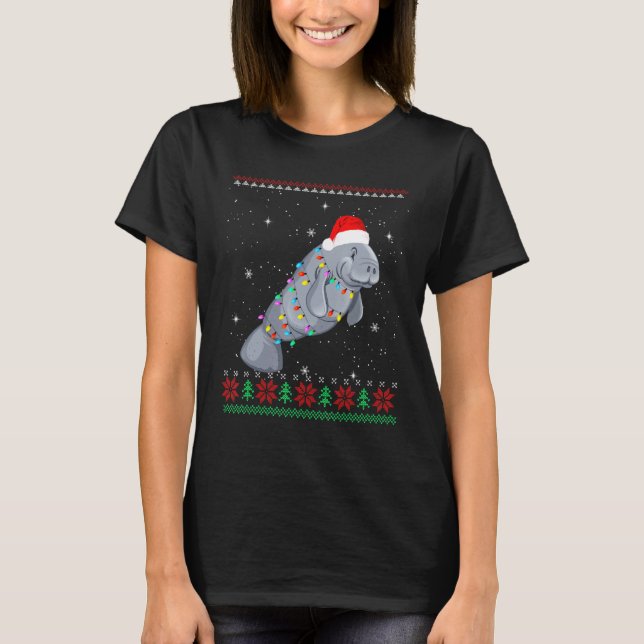 Funny Festive Manatee Shirt Ugly Christmas Gift (Front)