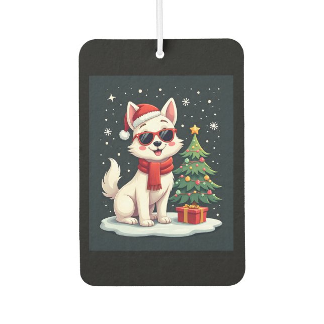 Funny Festive Sunglasses Dog with Christmas Tree C Air Freshener (Front)