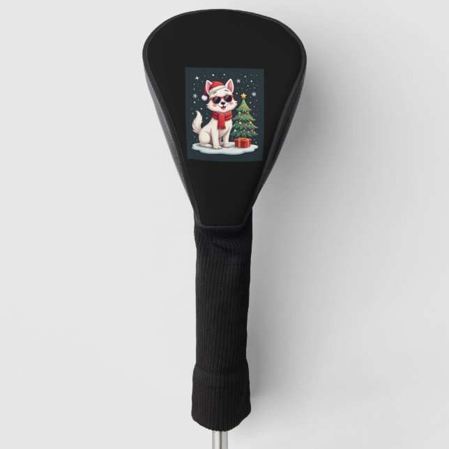 Funny Festive Sunglasses Dog with Christmas Tree C Golf Head Cover (Front)