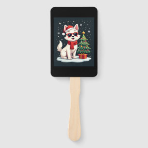 Funny Festive Sunglasses Dog with Christmas Tree C Hand Fan