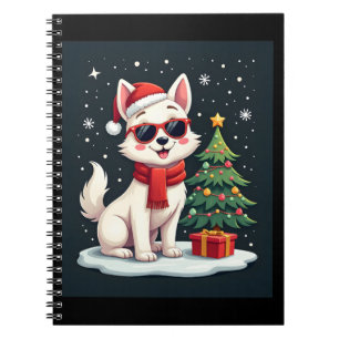 Funny Festive Sunglasses Dog with Christmas Tree C Notebook