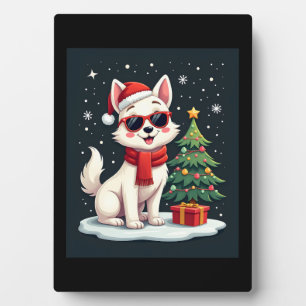 Funny Festive Sunglasses Dog with Christmas Tree C Plaque