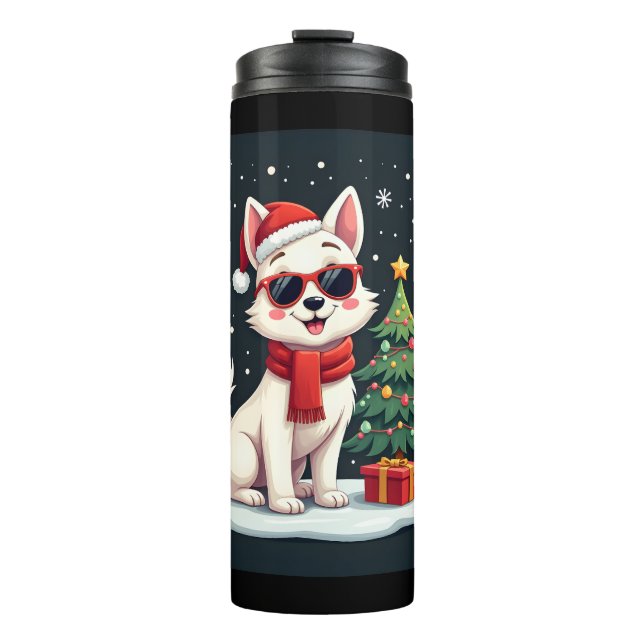 Funny Festive Sunglasses Dog with Christmas Tree C Thermal Tumbler (Front)