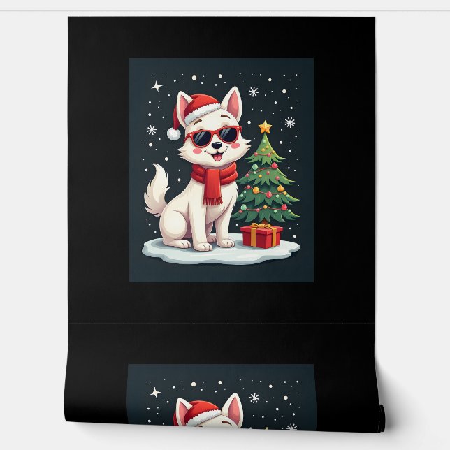 Funny Festive Sunglasses Dog with Christmas Tree C Wallpaper (Unrolling)