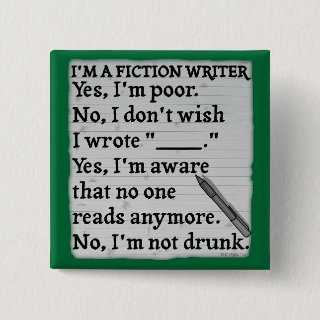 Funny Fiction Writer Answer Sheet Paper 2 Inch Square Button (Front)