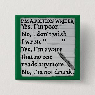 Funny Fiction Writer Answer Sheet Paper 2 Inch Square Button