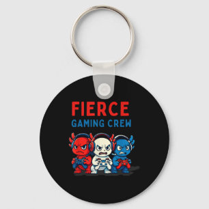 Funny Fierce Axolotl Gaming Crew Red White Blue Ga Keychain