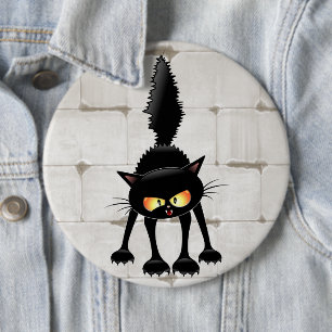 Funny Fierce Black Cat Cartoon  6 Inch Round Button