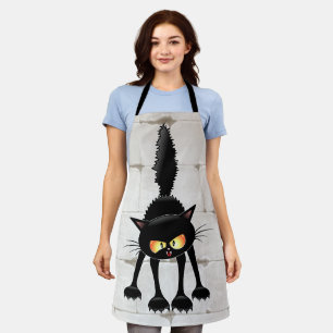 Funny Fierce Black Cat Cartoon  Apron