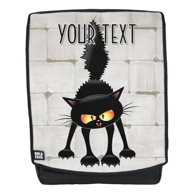 Funny Fierce Black Cat Cartoon  Backpack (Front)