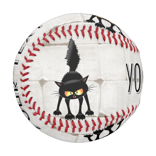 Funny Fierce Black Cat Cartoon  Baseball (Front Left)