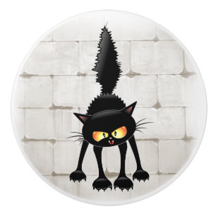 Funny Fierce Black Cat Cartoon  Ceramic Knob