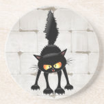 Funny Fierce Black Cat Cartoon Coaster<br><div class="desc">Funny Fierce Black Cat Cartoon Character looking menacing. Original Vector Art Design © BluedarkArt TheChameleonArt.</div>