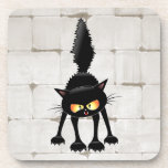 Funny Fierce Black Cat Cartoon Coaster<br><div class="desc">Funny Fierce Black Cat Cartoon Character looking menacing. Original Vector Art Design © BluedarkArt TheChameleonArt.</div>