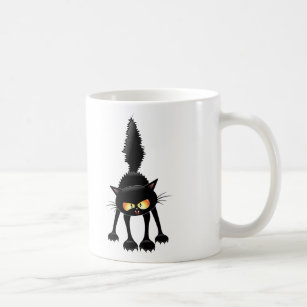 Funny Fierce Black Cat Cartoon Coffee Mug