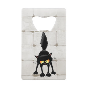 Funny Fierce Black Cat Cartoon  Credit Card Bottle Opener
