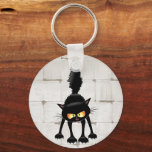 Funny Fierce Black Cat Cartoon  Keychain<br><div class="desc">Funny Fierce Black Cat Cartoon Character looking menacing. Original Vector Art Design © BluedarkArt TheChameleonArt.</div>