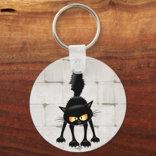 Funny Fierce Black Cat Cartoon  Keychain