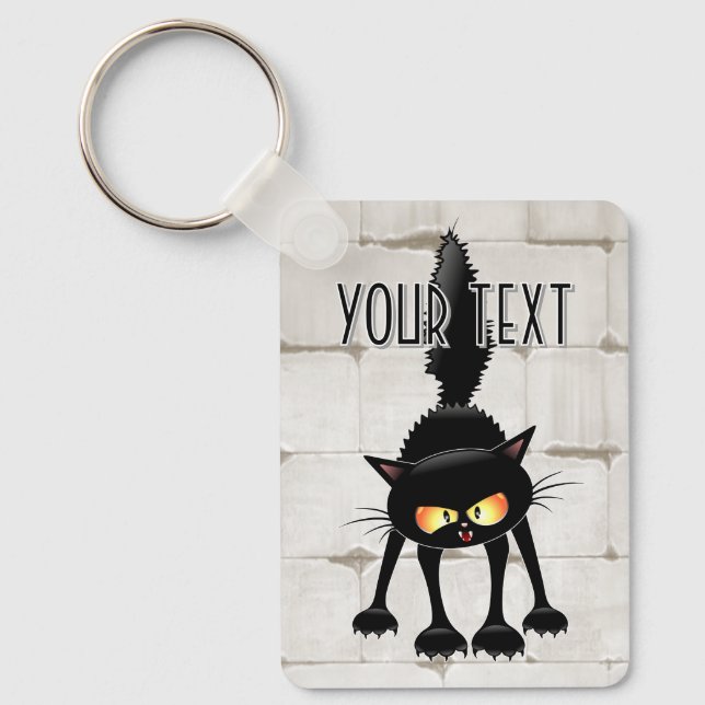 Funny Fierce Black Cat Cartoon  Keychain (Front)