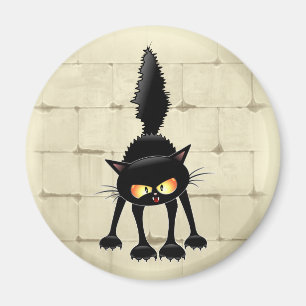 Funny Fierce Black Cat Cartoon  Magnet
