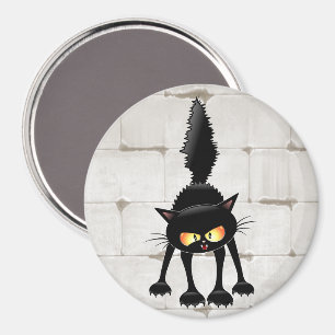 Funny Fierce Black Cat Cartoon Magnet
