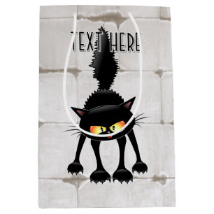 Funny Fierce Black Cat Cartoon  Medium Gift Bag
