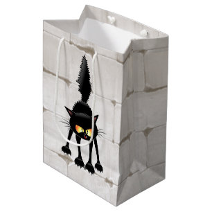 Funny Fierce Black Cat Cartoon  Medium Gift Bag