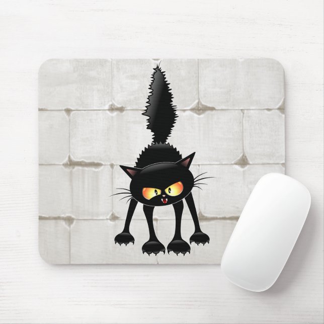 Funny Fierce Black Cat Cartoon  Mouse Pad (With Mouse)