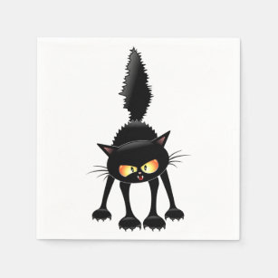 Funny Fierce Black Cat Cartoon Napkin