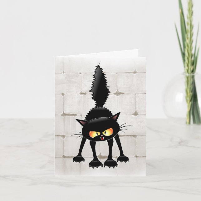 Funny Fierce Black Cat Cartoon  Note Card (Front)