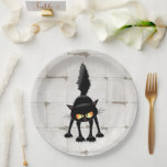 Funny Fierce Black Cat Cartoon  Paper Plate<br><div class="desc">Funny Fierce Black Cat Cartoon Character looking menacing. Original Vector Art Design © BluedarkArt TheChameleonArt.</div>