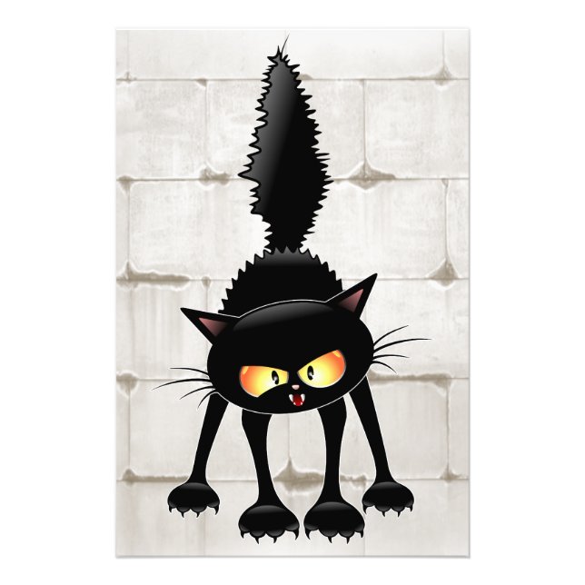Funny Fierce Black Cat Cartoon  Photo Print (Front)