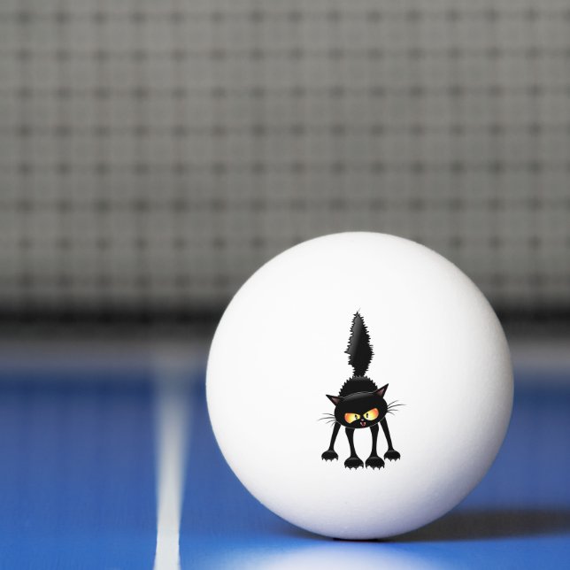 Funny Fierce Black Cat Cartoon  Ping Pong Ball (Net)