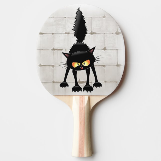 Funny Fierce Black Cat Cartoon  Ping Pong Paddle (Front)