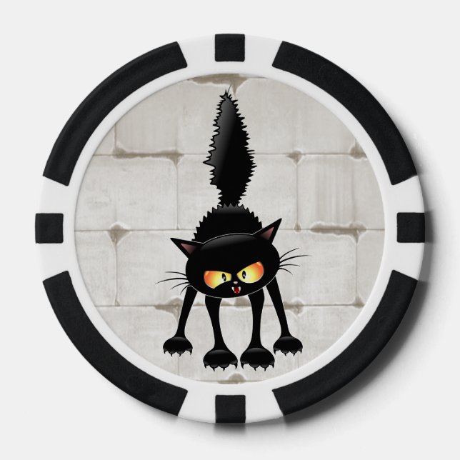 Funny Fierce Black Cat Cartoon  Poker Chips (Front)
