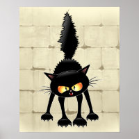 Funny Fierce Black Cat Cartoon 