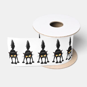 Funny Fierce Black Cat Cartoon Satin Ribbon