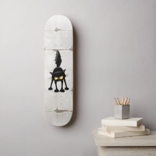 Funny Fierce Black Cat Cartoon  Skateboard