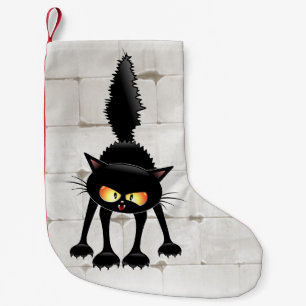 Funny Fierce Black Cat Cartoon  Small Christmas Stocking
