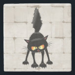 Funny Fierce Black Cat Cartoon  Stone Coaster<br><div class="desc">Funny Fierce Black Cat Cartoon Character looking menacing. Original Vector Art Design © BluedarkArt TheChameleonArt.</div>