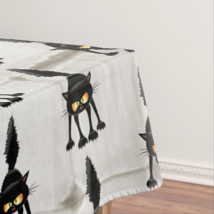 Funny Fierce Black Cat Cartoon  Tablecloth