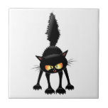 Funny Fierce Black Cat Cartoon  Tile<br><div class="desc">Funny Fierce Black Cat Cartoon Character looking menacing. Original Vector Art Design © BluedarkArt TheChameleonArt.</div>