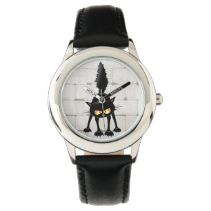 Funny Fierce Black Cat Cartoon Watch