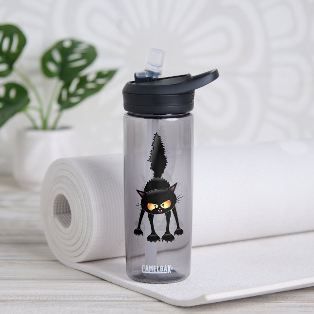 Funny Fierce Black Cat Cartoon  Water Bottle (Yoga (Rotated))