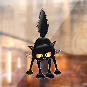 Funny Fierce Black Cat Cartoon Window Cling