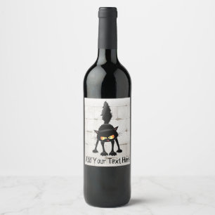 Funny Fierce Black Cat Cartoon  Wine Label