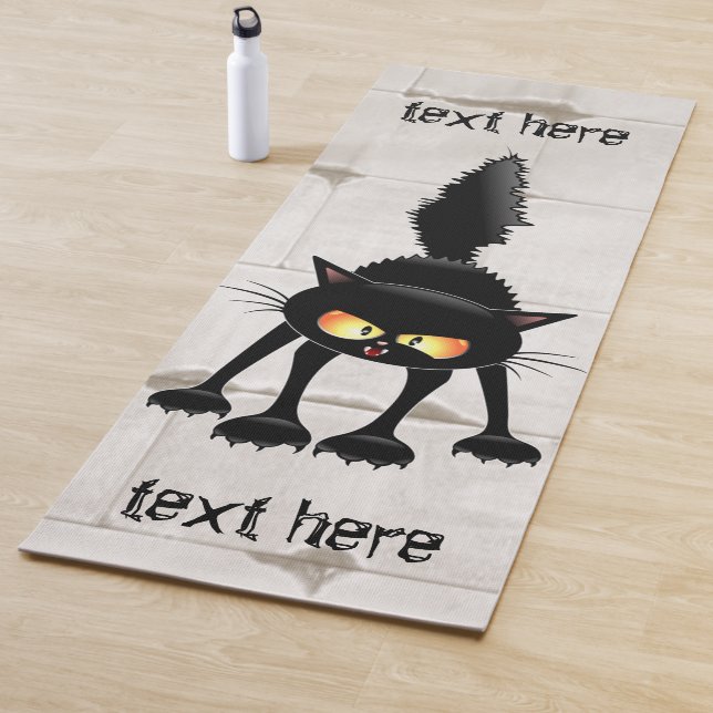 Funny Fierce Black Cat Cartoon  Yoga Mat (In Situ)